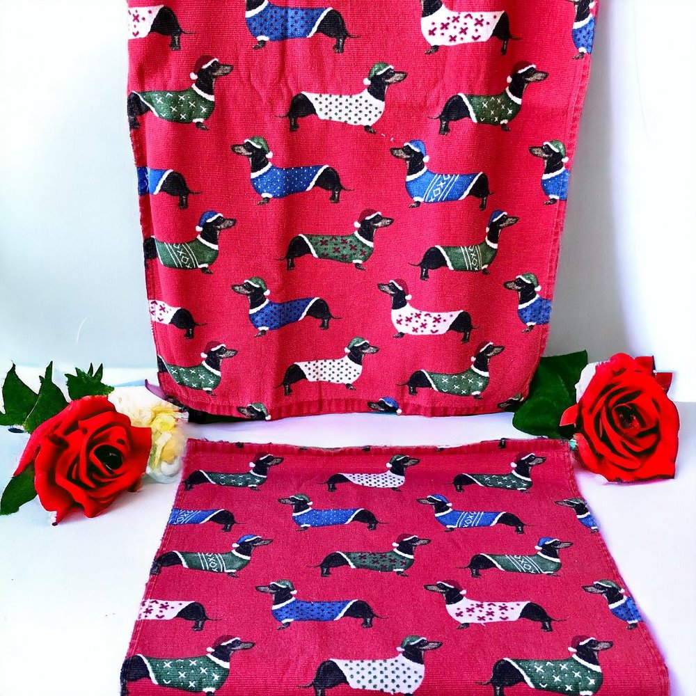 Kensie Home Christmas Tea Hand Towels Dachshund Dogs Set of 2
